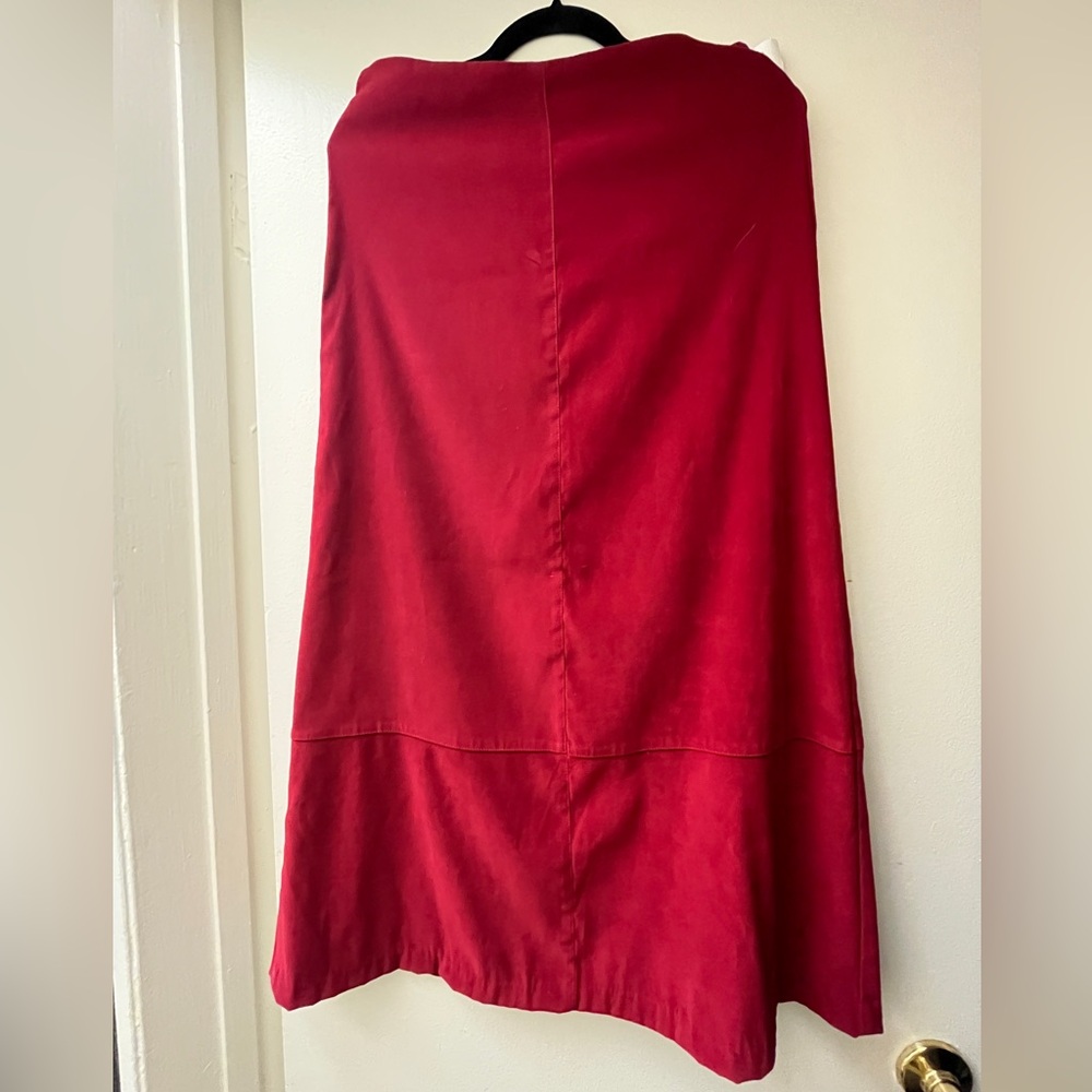 Red suede maxi skirt